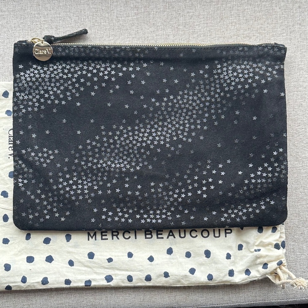 Clare V Black Suede Starry Flat Clutch